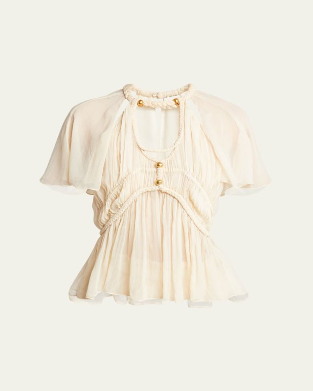 Rosaline Cutout Pleated Chiffon Silk Top